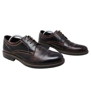 Johnston & Murphy Derby Shoes sz 12 Mens Dark Brown Leather Lug Sole Plain Toe